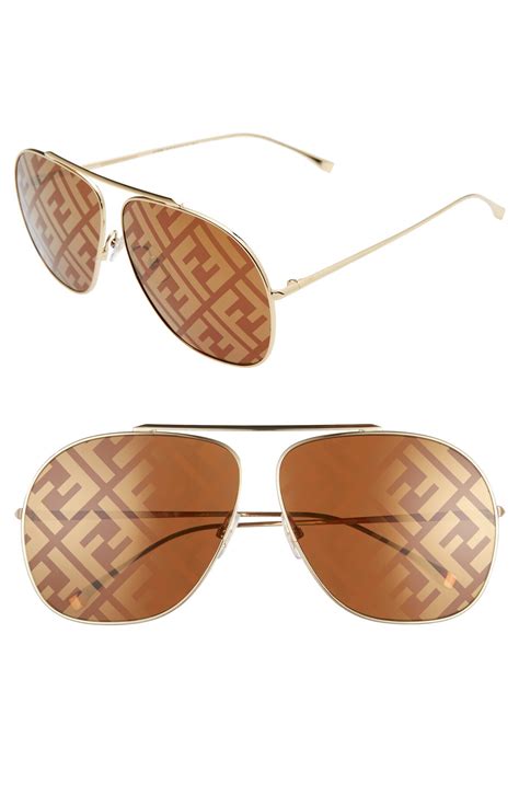 64mm oversize lenticular lens aviator sunglasses fendi|64mm Oversize Lenticular Lens Aviator Sunglasses In Gold/ .